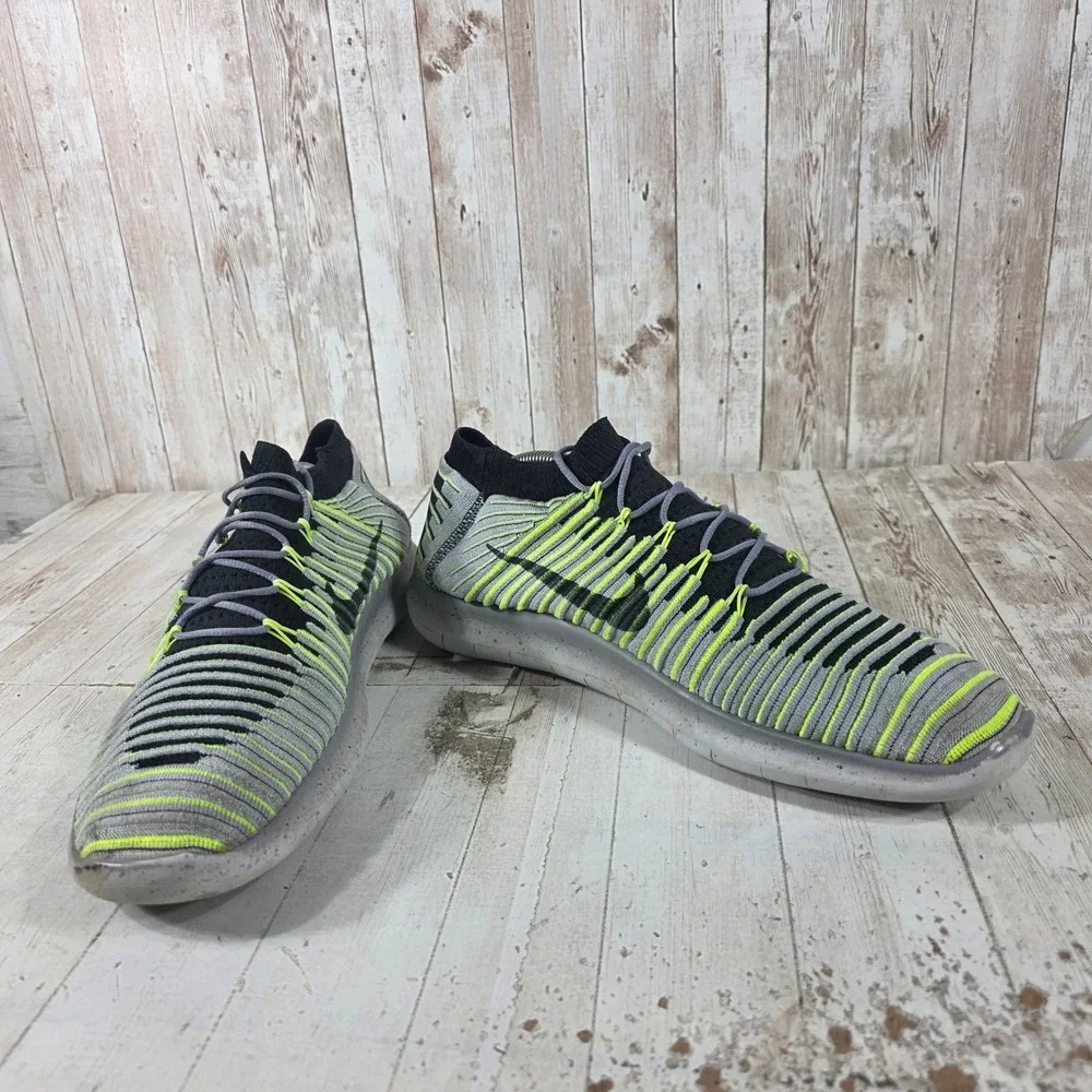 Nike Free RN Motion Flyknit Mens Running Shoes Grey Volt 834584-007